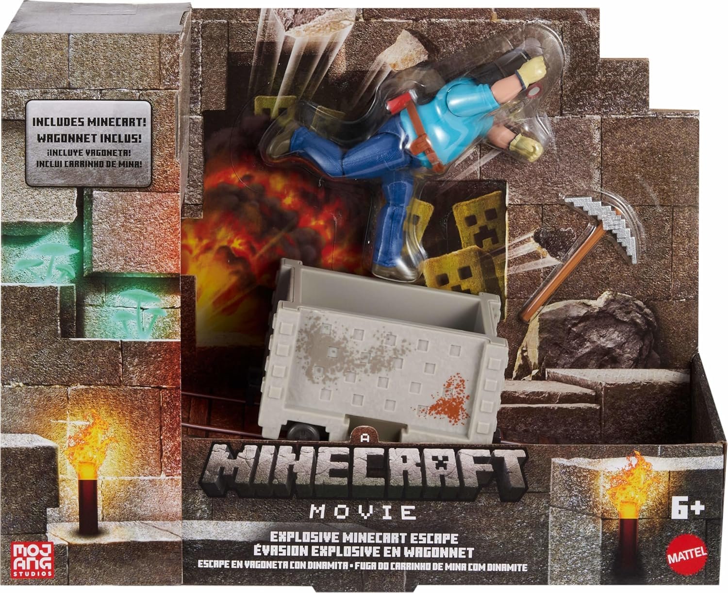 Mattel Minecraft Action Figure Set, Explosive Minecart Escape with 4-inch Steve & Mining Accessories, Toy Collectible Inspired by The Movie - Image 6
