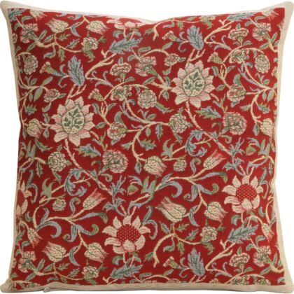 Charlotte Home Furnishings Throw Pillow Covers 16x16 in, Red Flowers Decorative Couch Pillow Cover, Boho Decor European Tapestry Cushion Cases, Living Room Cozy Home Decor, Jacquard Woven Soft Cotton
