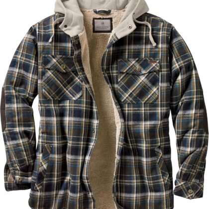 Legendary Whitetails Men's Hooded Shirt Jacket Plaid Flannel Berber Lined Polyfill Insulated