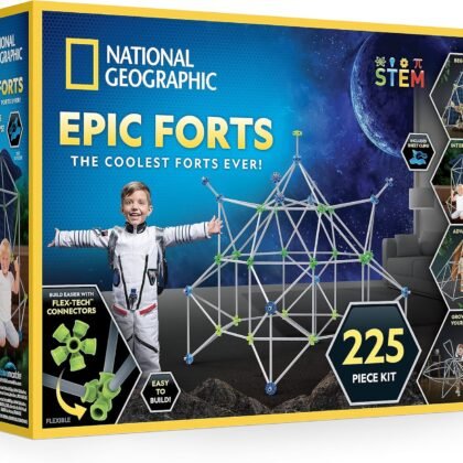 National Geographic Indoor Fort Building Kit - 225 Pieces for Creative Play, STEM Building Toys for Kids Ages 6-12, Blanket Fort (Amazon Exclusive)