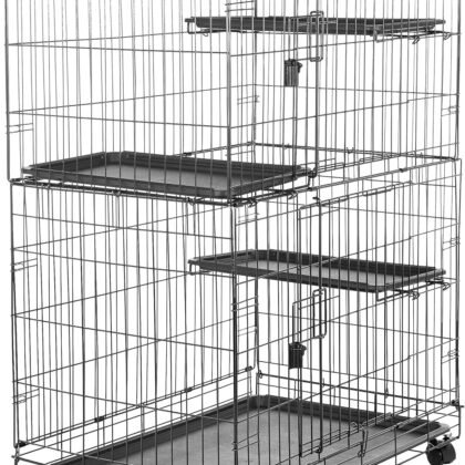Amazon Basics Large 3-Tier Cat Durable,Pliable Cage Playpen Box Crate Kennel - 35.8"L x 22.4"W x 50.6"H, Black