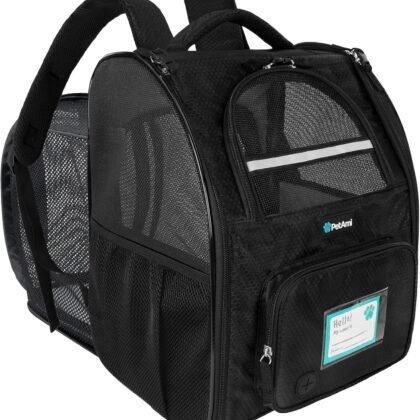 PetAmi Dog Cat Backpack Carrier, Expandable Pet Carrier Backpack for Travel Hiking, Small Medium Dog Puppy Large Cat Carrying Backpack, Airline Approved Ventilated Soft Back Support, 18 lbs, Black