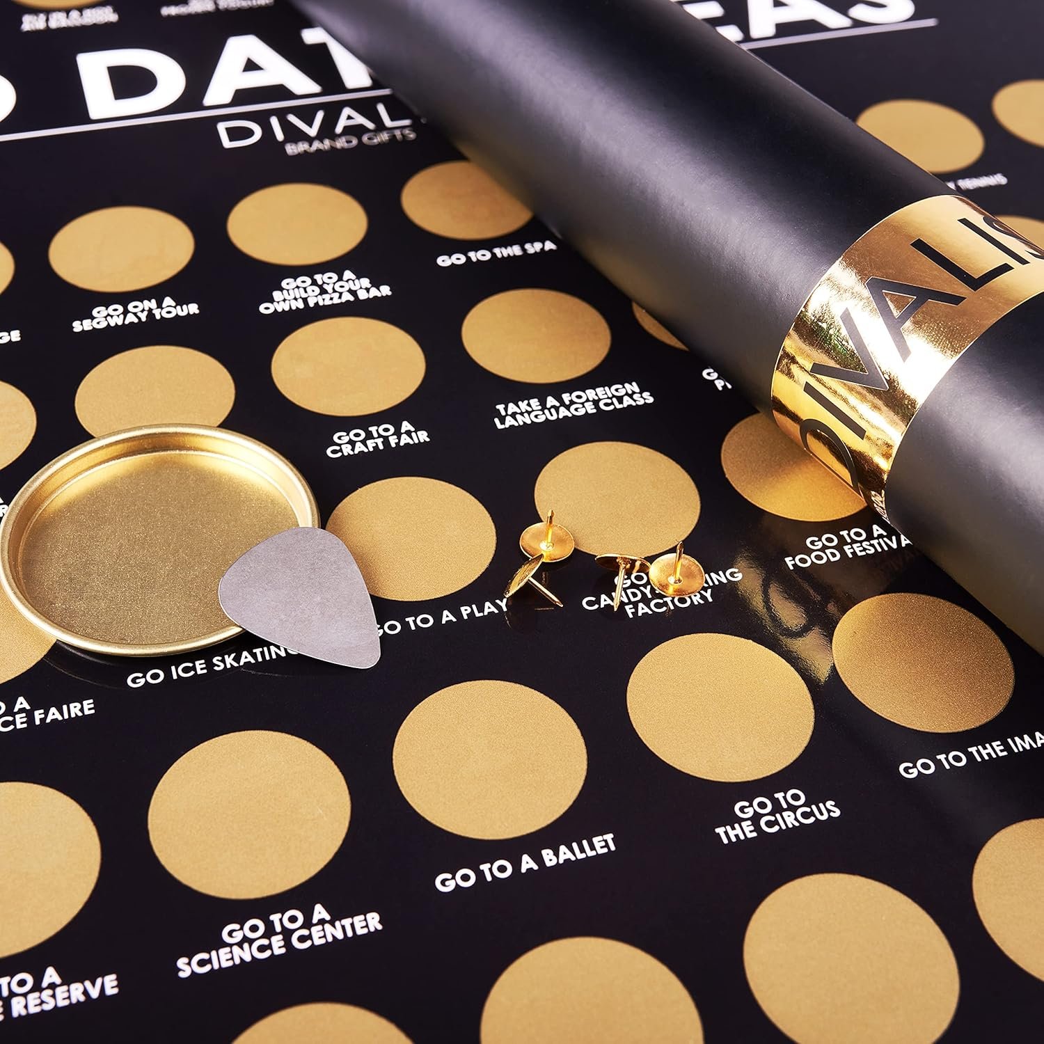 Divalis 100 Dates Scratch off Bucket List - Scratching Adventure Couple Things to Do Poster Scratchable Motivational Archievements Checklist, Black and Gold, L - Image 4