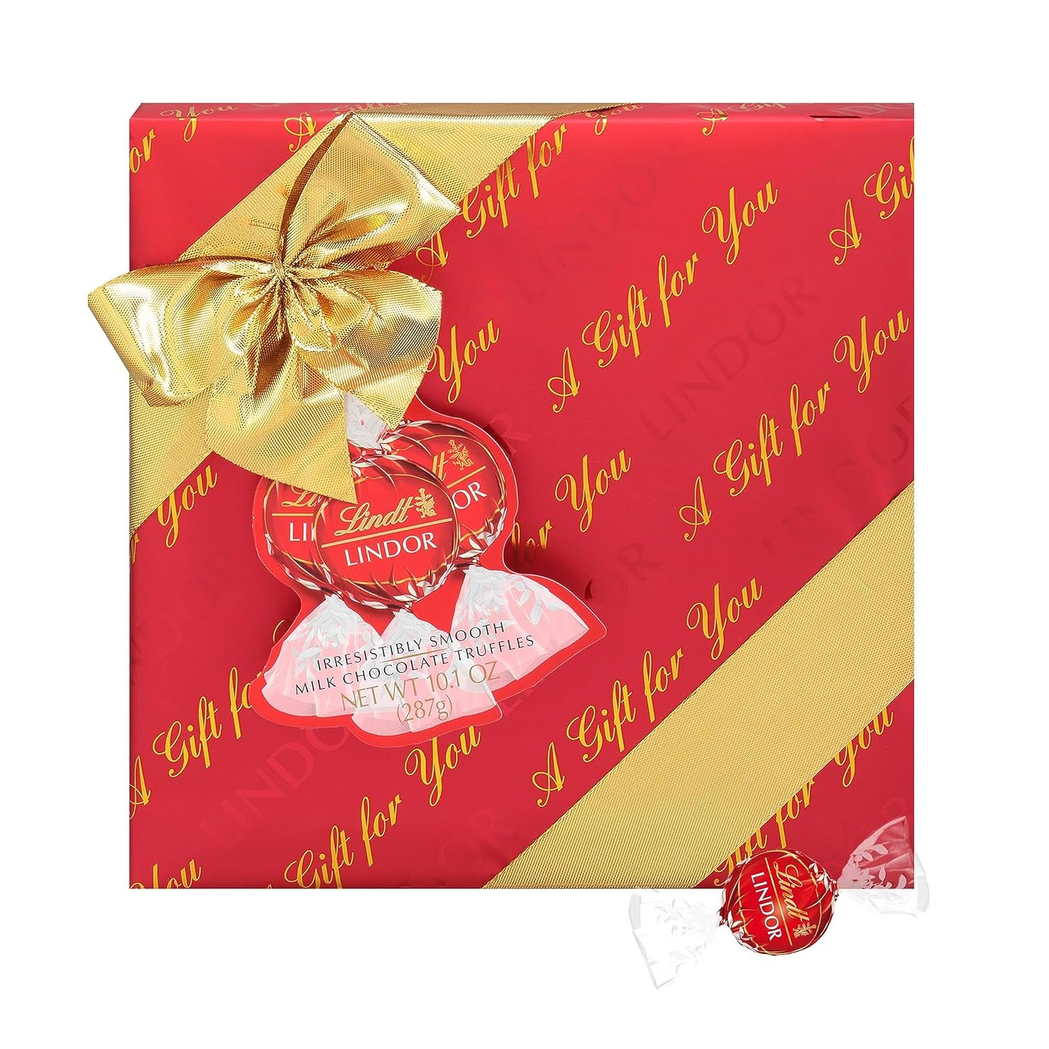 Lindt LINDOR Holiday Milk Chocolate Candy Truffles Wrapped Gift Box, Milk Chocolate with Smooth, Melting Truffle Center, 10.1 oz.
