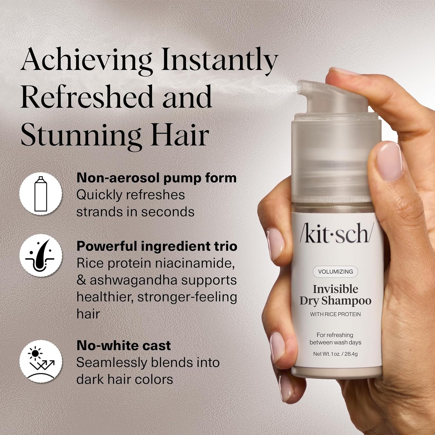 Kitsch Volumizing Rice Protein Dry Shampoo Powder - Dry Shampoo for Women & Men, No White Cast, Absorbs Oil, Non-Greasy, Light-to-medium Hair Colors, Travel Size | Ideal Gifts for Women- Invisible 1oz - Image 2