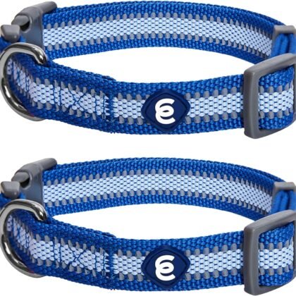 Blueberry Pet Essentials Pack of 2 Reflective Better Basics Adjustable Dog Collars, Navy Blue, Small, Neck 12"-16"