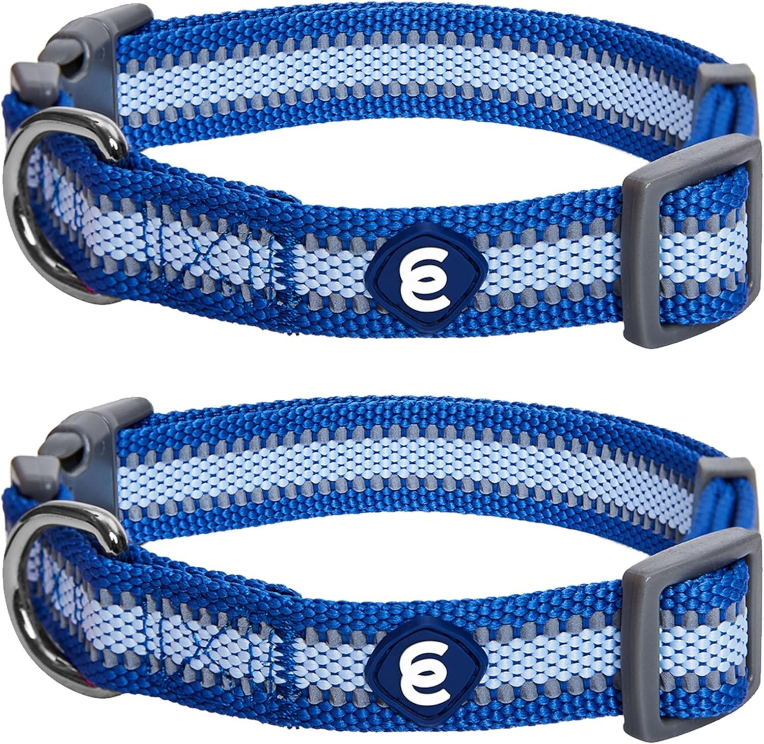 Blueberry Pet Essentials Pack of 2 Reflective Better Basics Adjustable Dog Collars, Navy Blue, Small, Neck 12"-16"