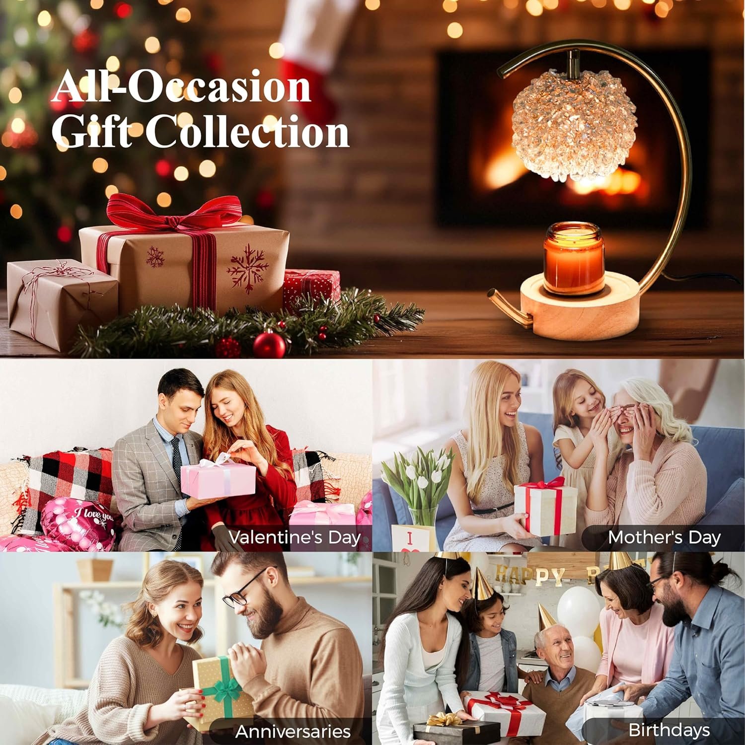 Gold Candle Warmer Lamp for Jar Candles with Adjustable Brightness&Timer,Handcrafted Crystal&Wooden Base, Luxurious Design,Home Decoration Electric Candle lamp(C-Shaped) - Image 7