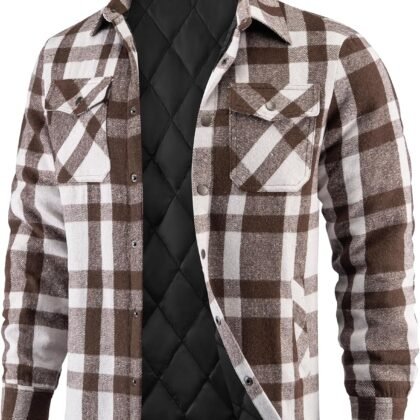COOFANDY Men's Flannel Shirt Jackets Quilted Lined Plaid Jacket Long Sleeve Button Down Thick Winter Outwear Shackets