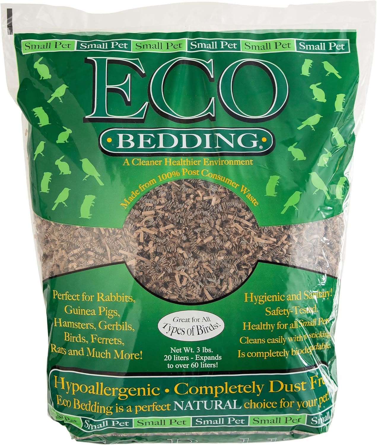 ECO BEDDING 99% Dust-Free Paper Bedding for Small Pets and Birds, Eco Natural, 1.5 lb - Safe, Clean, Ideal Nesting & Burrowing Material for Comfort