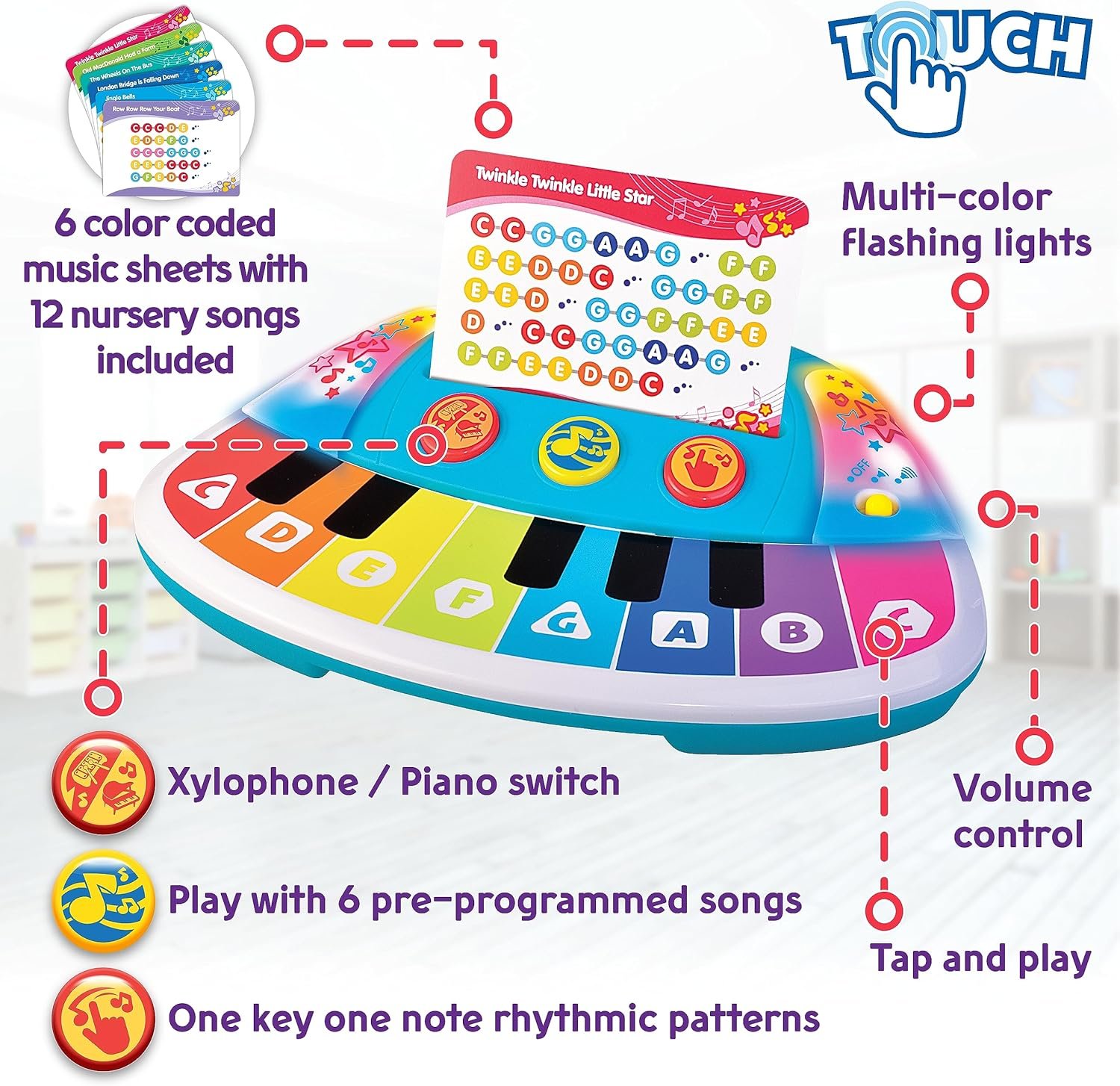 HAP-P-KID Magic Touch Baby Piano, Toddler Music Toy, Infant Touch Sensor Musical Instrument, Switch Between Xylophone, Kids Play Fun Gifts for 9 12 18 24 Month, 1 2 3 Year Old Boys Girls - Image 2