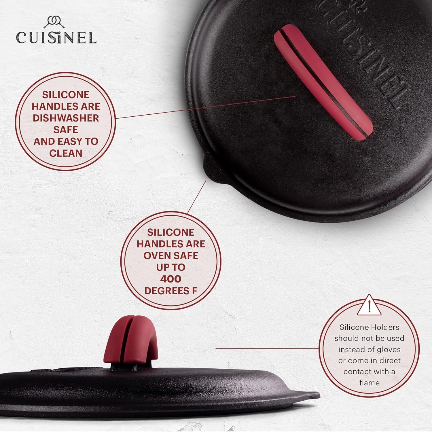 Cuisinel Cast Iron Lid - Fits 12"-Inch / 30.48-cm Lodge Skillet Frying Pans or Braiser + Silicone Handle Holder + Care Guide - Pre-Seasoned Replacement Cover - Indoor/Outdoor, Oven, Fire, BBQ Safe - Image 6