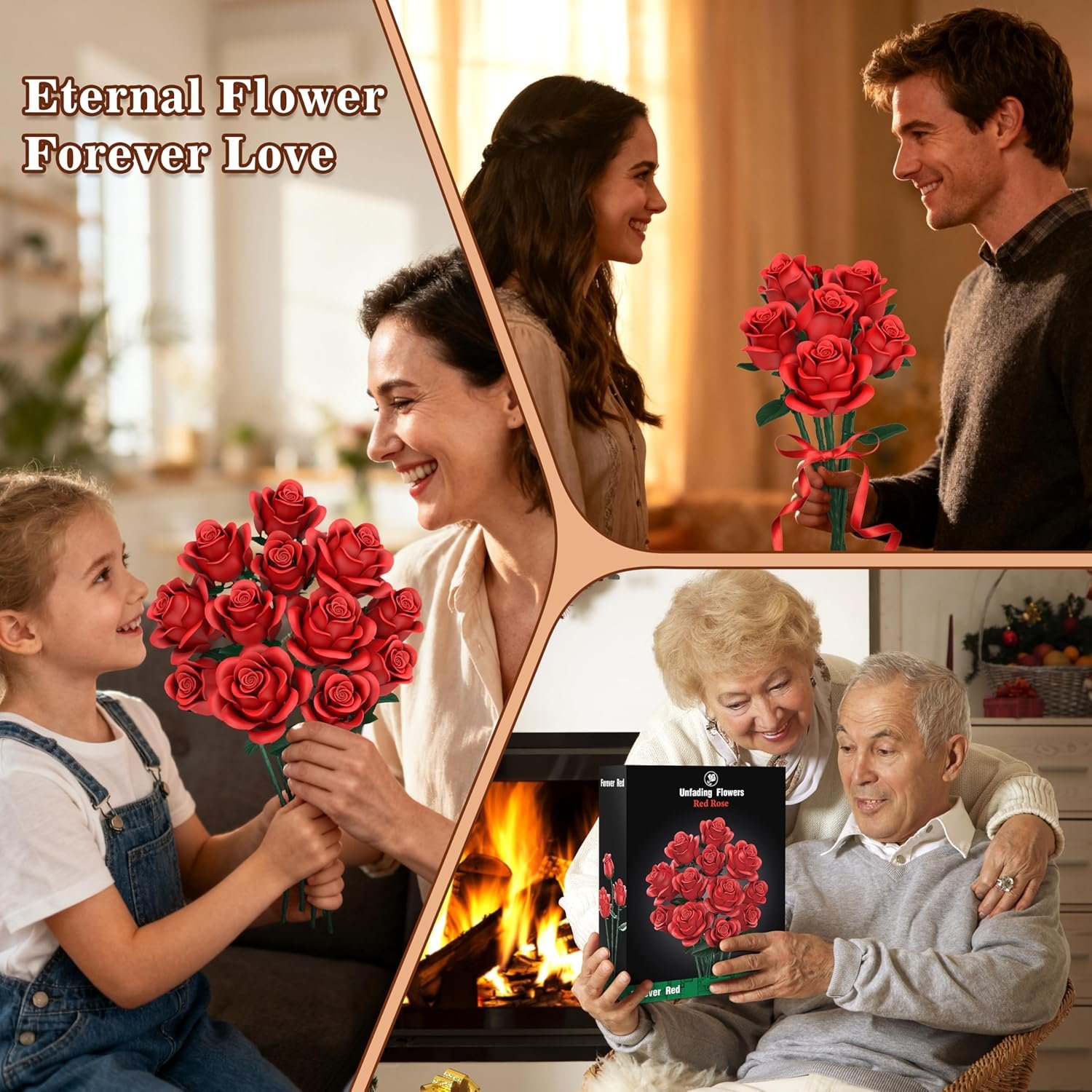 Red Roses Flower Bouquet Building Sets, 670Pcs Artificial Flowers Building Blocks Compatible with Lego Flowers Valentines Day Gifts for Her/Mom/Girlfriend/Wife/Couple Romantic Table Home Decor - Image 8