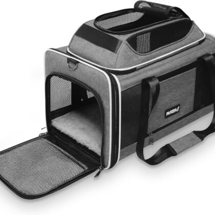 Cat Carrier Top-Expandable 18x11x11, United Delta American Airline Approved Dog Carrier, Soft-Sided Pet Carry Bag Under-Seat in Cabin, Puppy Airplane Travel Crate TSA Plane Kitten Cage Grey