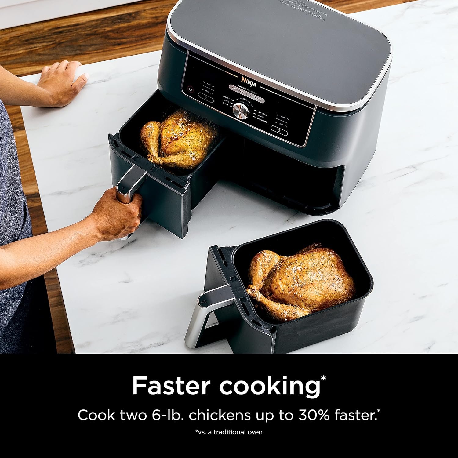 Ninja DZ401 Foodi 10 Quart 6-in-1 DualZone XL 2-Basket Air Fryer with 2 Independent Frying Baskets, Match Cook & Smart Finish to Roast, Broil, Dehydrate for Quick, Easy Family-Sized Meals, Grey - Image 2