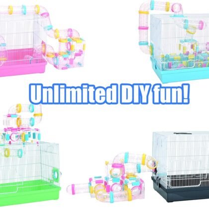 Super Large Hamster DIY 20‘’x12''x15'' Cage Habitat with Complete Tunnel Module (Black)