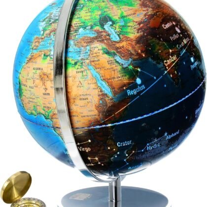 World Globe with Illuminated Constellations – 13” Light Up Globe For Kids & Adults – Gist - Compass Included Makes Great Educational Toys, Office Supplies, Teacher Desk Décor, More by Get Life Basics