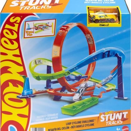 Hot Wheels Toy Car Track Set, Action Loop Cyclone Challenge Track Set, 2 Ways to Play & Easy Storage, with 1:64 Scale Toy Car