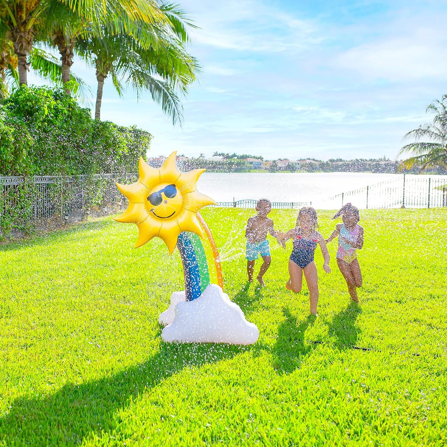 PoolCandy Inflatable Rainbow - Five Foot Tall Giant Sun Shower Sprinkler - Summer Fun All Ages.
