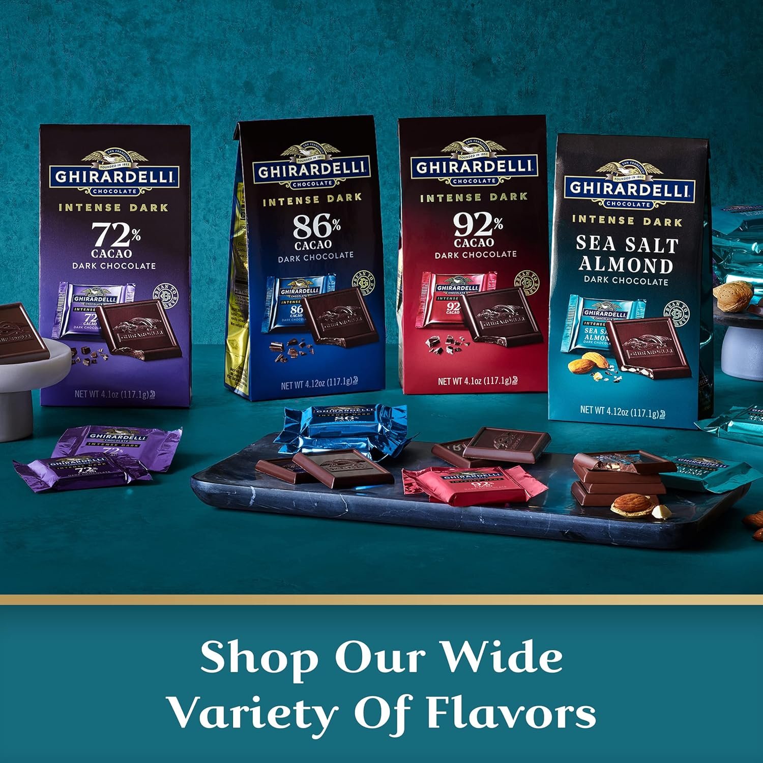 GHIRARDELLI Intense Dark Chocolate Bar, Sea Salt Almond, 3.5 Oz Bar - Image 8