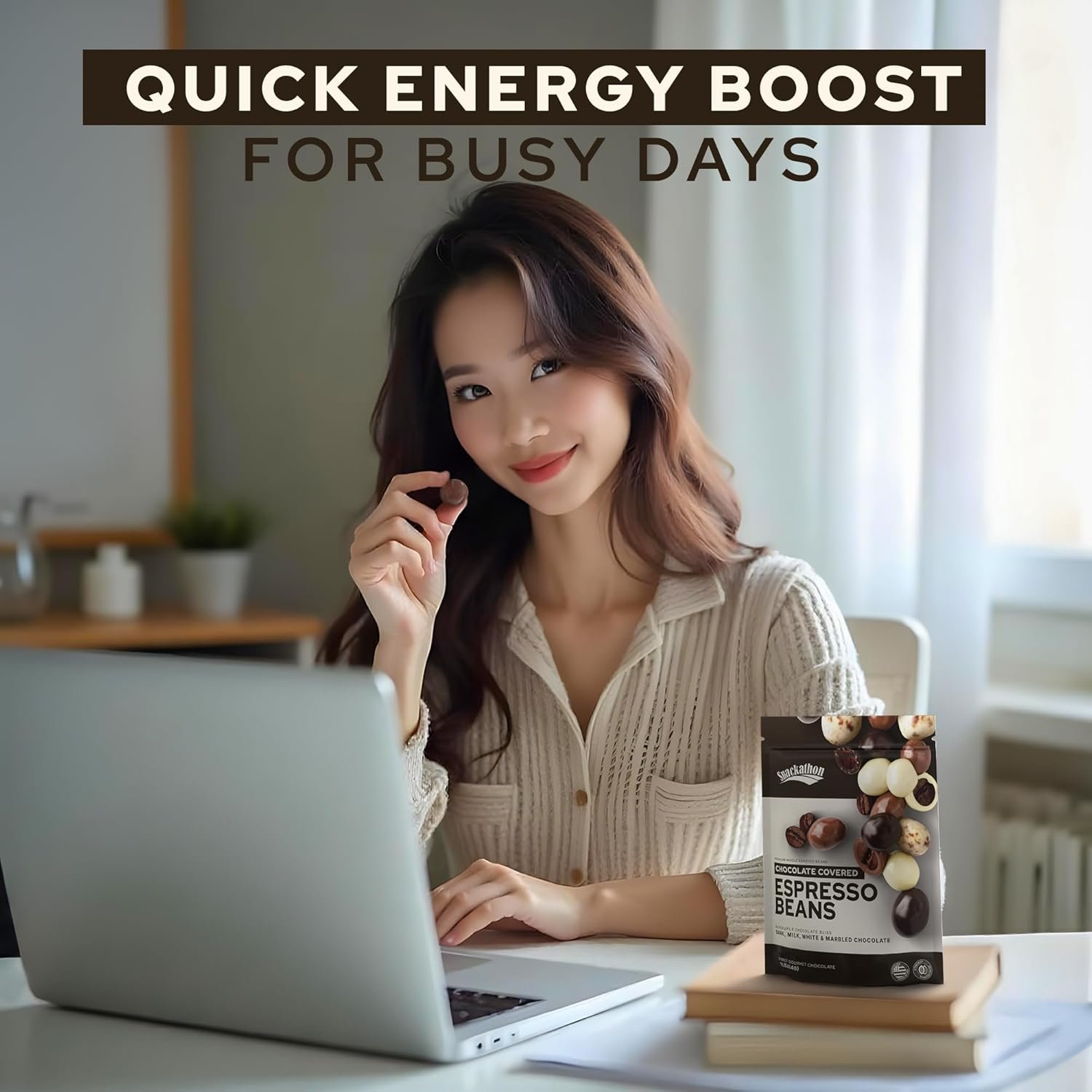 Snackathon Dark Chocolate Covered Espresso Beans, 7 OZ Resealable Bag, Made in USA, Rich & Bold Gourmet Candy Snack for Coffee Lovers - Image 6