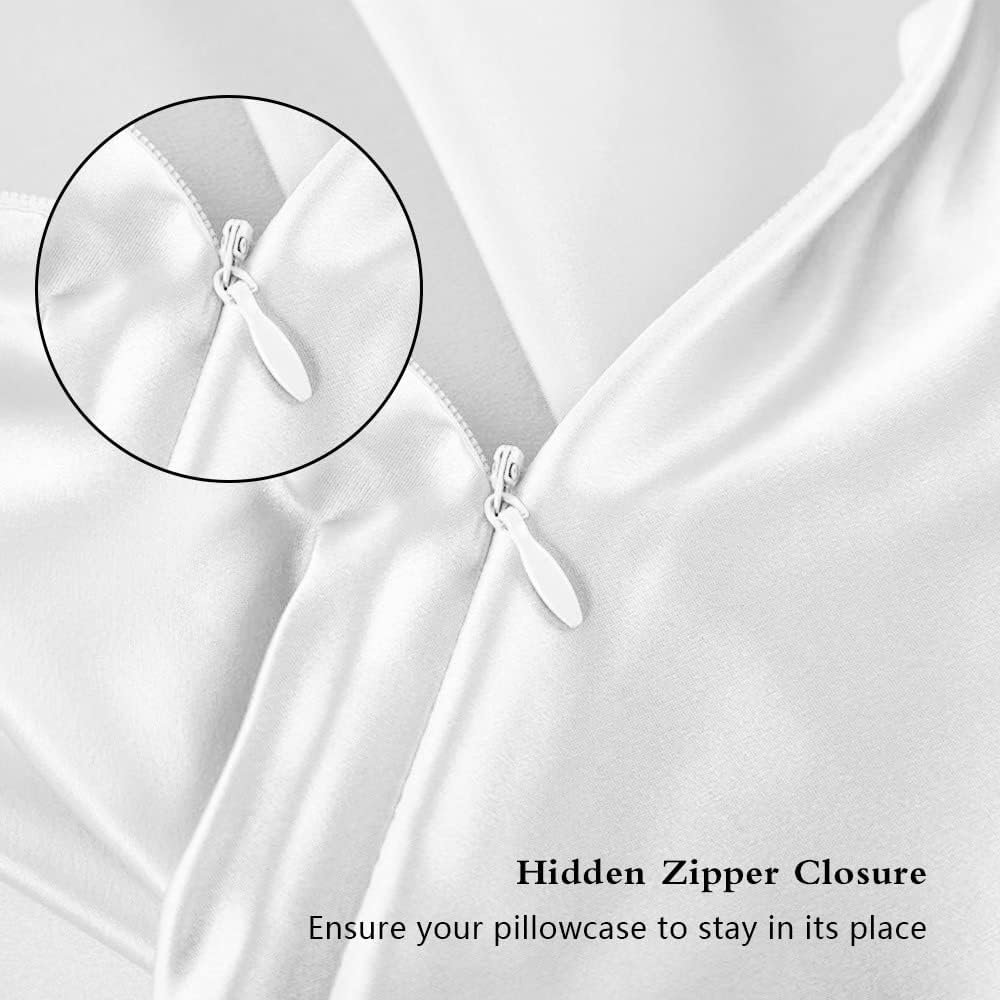Silk Pillow Cases 2 Pack, Mulberry Silk Pillowcases Standard Set of 2, Health, Smooth, Anti Acne, Beauty Sleep, Both Sides Natural Silk Satin Pillow Cases for Women 2 Pack with Zipper for Gift,White - Image 3