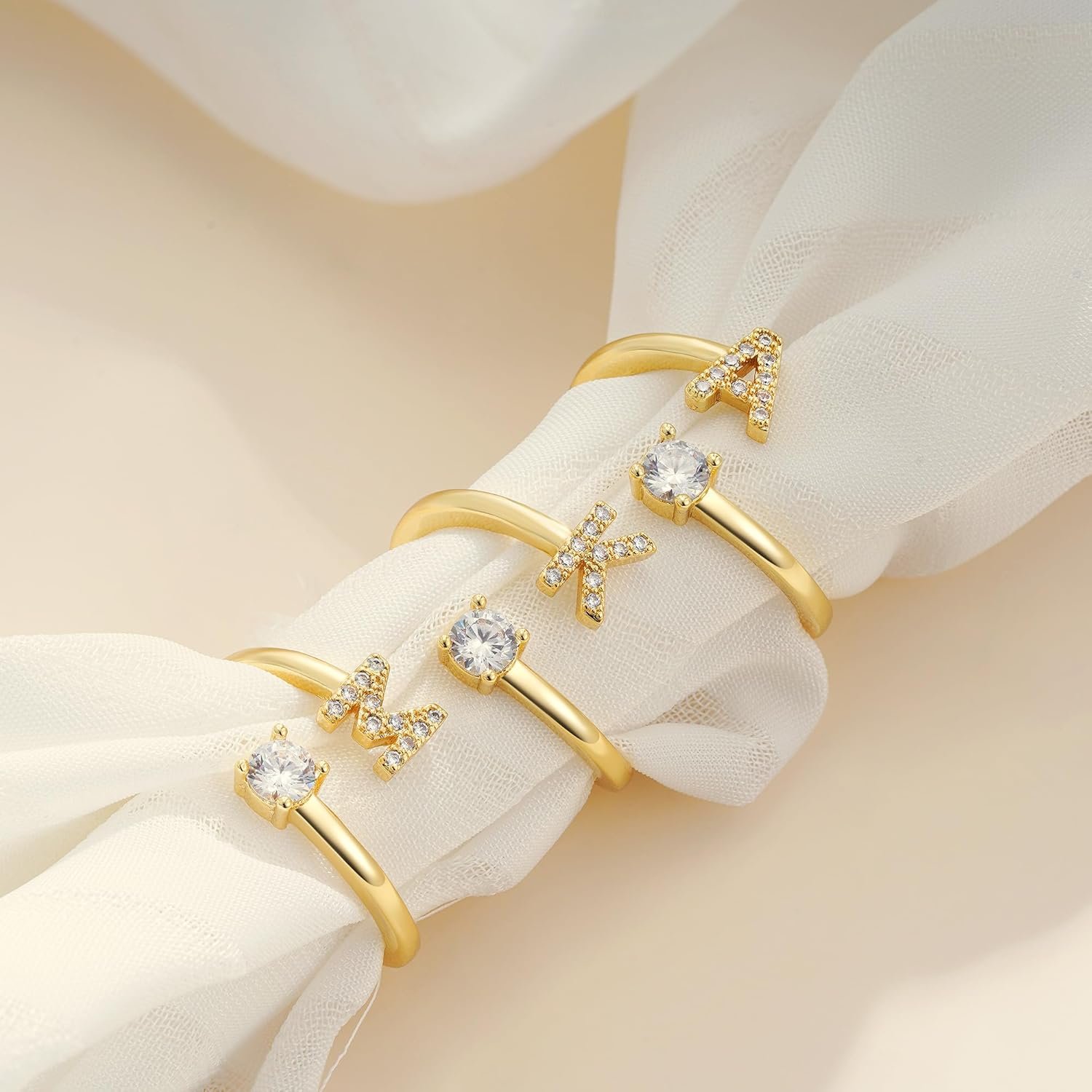 Initial Rings for Women Girls, Dainty 14K Gold Plated Adjustable Letter Rings Teen Girls Gift Trendy Stuff Non Tarnish Ring Birthday Easter Gifts Jewelry - Image 7