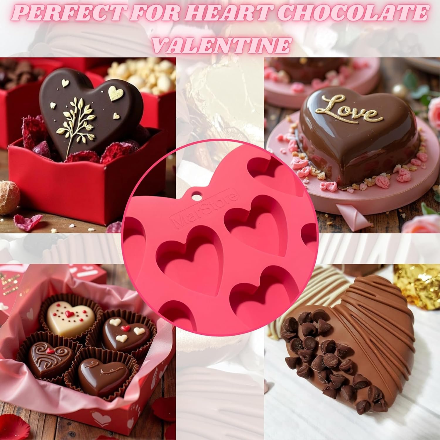 Heart Shaped Cake Pans for Baking, Large 2 Inches Heart Molds, 10 Cavities Suitable for Ice Cube Mold, Chocolate Mold, Valentines Silicone Molds (2, Pink) - Image 3