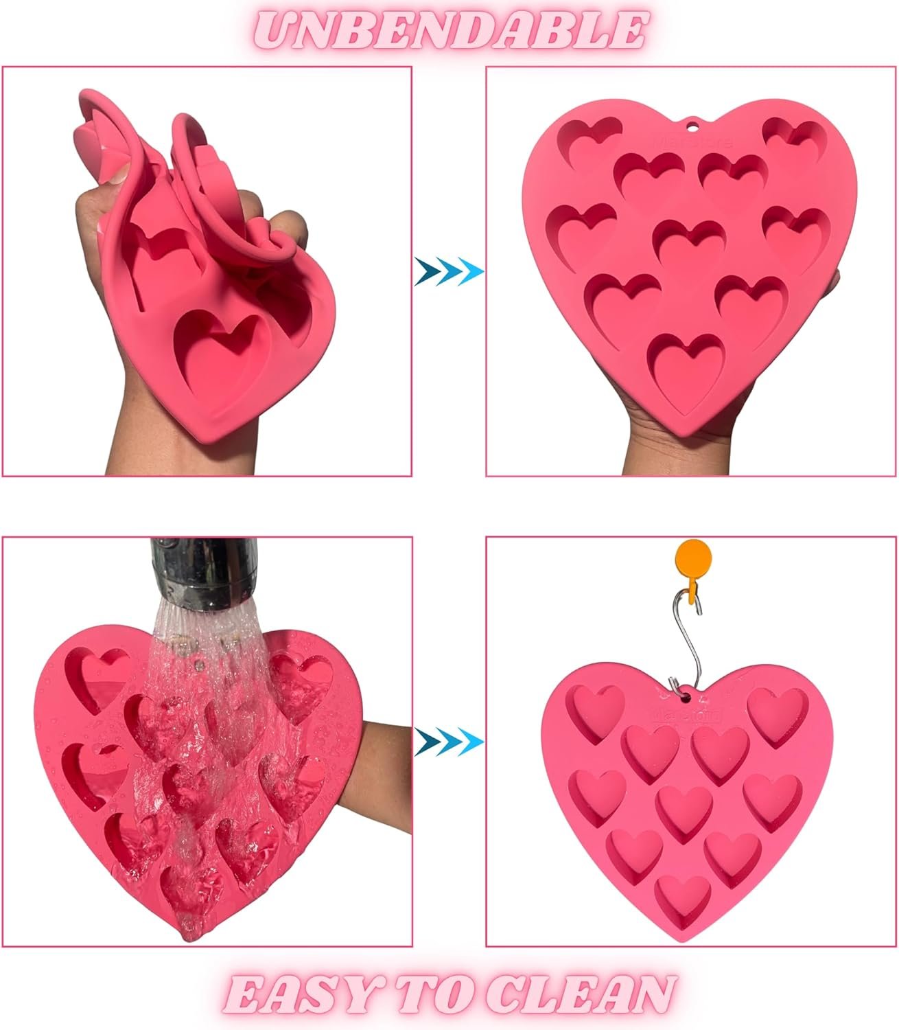 Heart Shaped Cake Pans for Baking, Large 2 Inches Heart Molds, 10 Cavities Suitable for Ice Cube Mold, Chocolate Mold, Valentines Silicone Molds (2, Pink) - Image 7