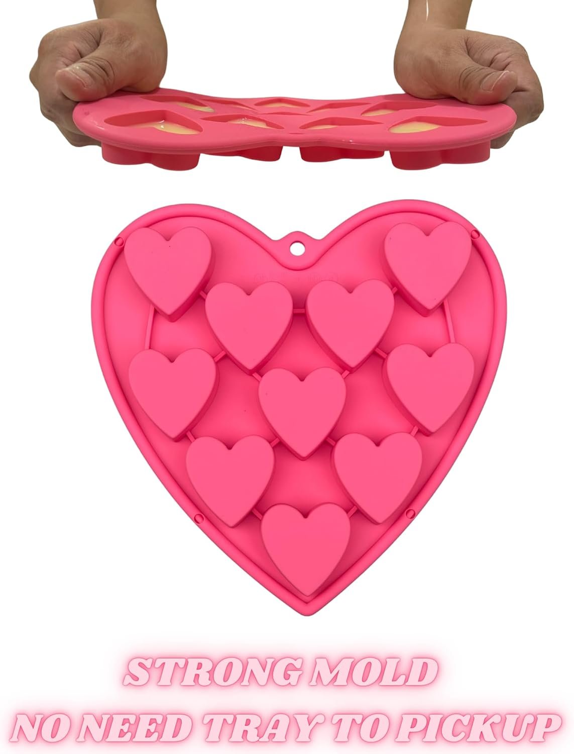 Heart Shaped Cake Pans for Baking, Large 2 Inches Heart Molds, 10 Cavities Suitable for Ice Cube Mold, Chocolate Mold, Valentines Silicone Molds (2, Pink) - Image 8
