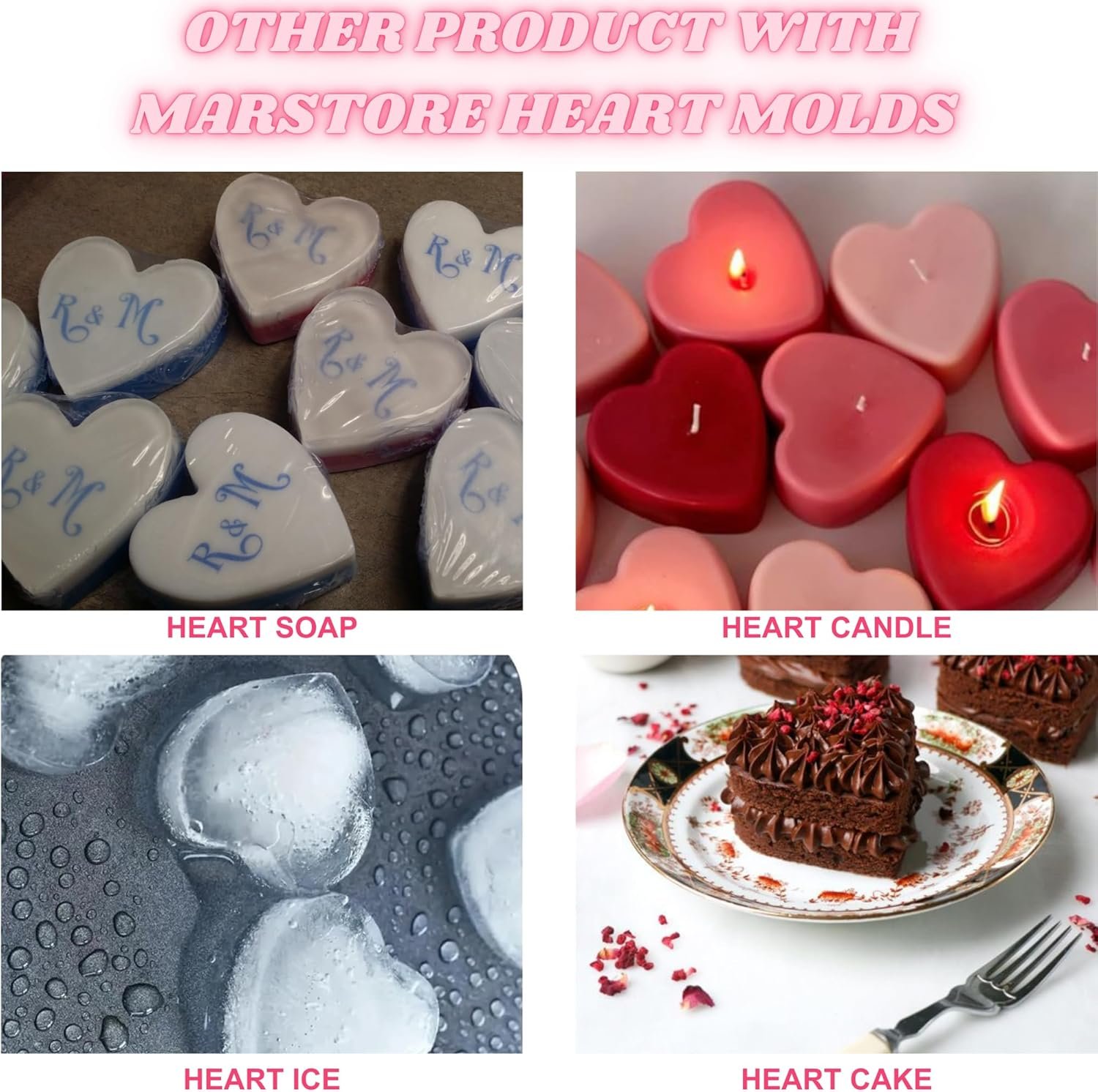 Heart Shaped Cake Pans for Baking, Large 2 Inches Heart Molds, 10 Cavities Suitable for Ice Cube Mold, Chocolate Mold, Valentines Silicone Molds (2, Pink) - Image 9