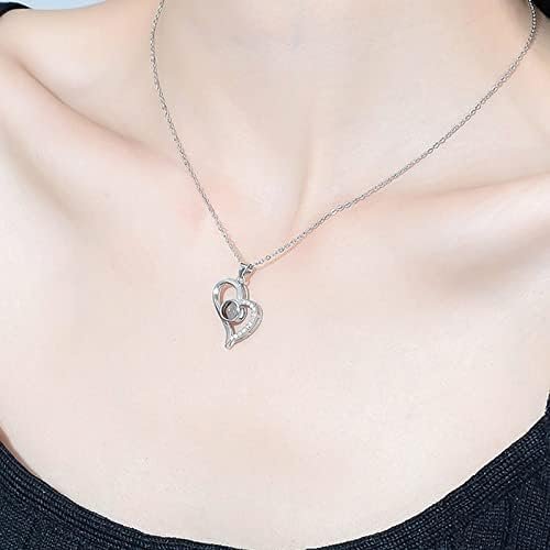 LIOYSIUT Sterling Silver Custom Photo Projection Necklace with Picture Inside I Love You Necklace 100 Languages Personalized Heart Memorial Gift for Women Silver