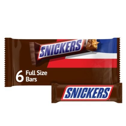 SNICKERS NFL Football Full Size Chocolate Candy Bars, Caramel Chocolate for Parties, Tailgating, or Game Day Snacks, 11.16 oz Bag (Pack of 6)