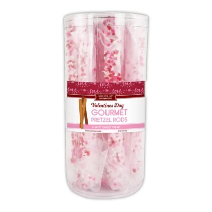 White Chocolatey Coated Pretzel Rods – with Valentine Heart Confetti – 8 Count Tub