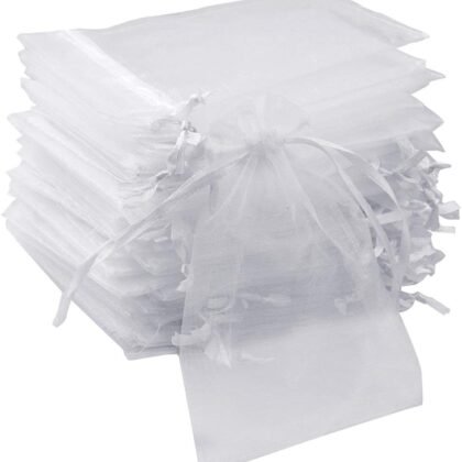 50pcs Organza Bags-Mix Color 3.54''x4.33''(9x11cm) Satin Drawstring Organza Pouch Wedding Party Favor Gift Bag Jewelry Watch Bags (White)