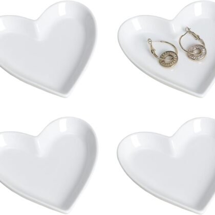 4pcs Ceramic Heart Shape Jewelry Trays Jewelry Dishes Storage Trays