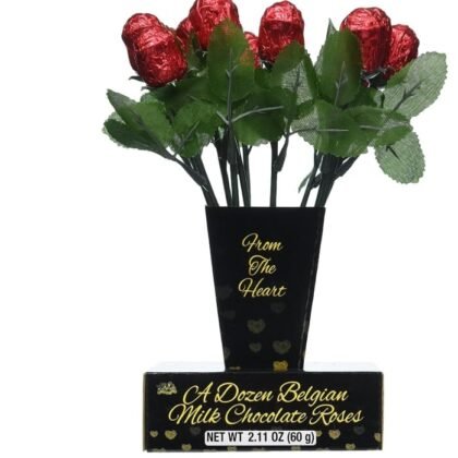Bouquet of a Dozen Belgian Milk Chocolate Roses, Individually Wrapped Special Valentine Gift, 1.69 Oz