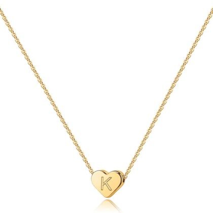 Turandoss Heart Initial Necklaces for Women Girls - 14K Gold Plated Heart Pendant Letter Alphabet Necklace Letter Initial Necklace Gifts for Girls Teens