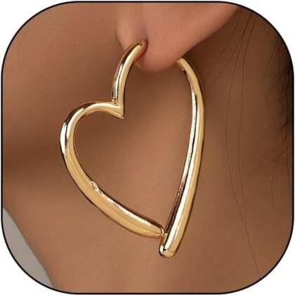 Gold Heart Asymmetrical Earrings for Women Large Heart Shaped Hoop Dangle Earrings Minimalist 80s Love Front Back Earrings Charm Hearts Jewelry Gifts