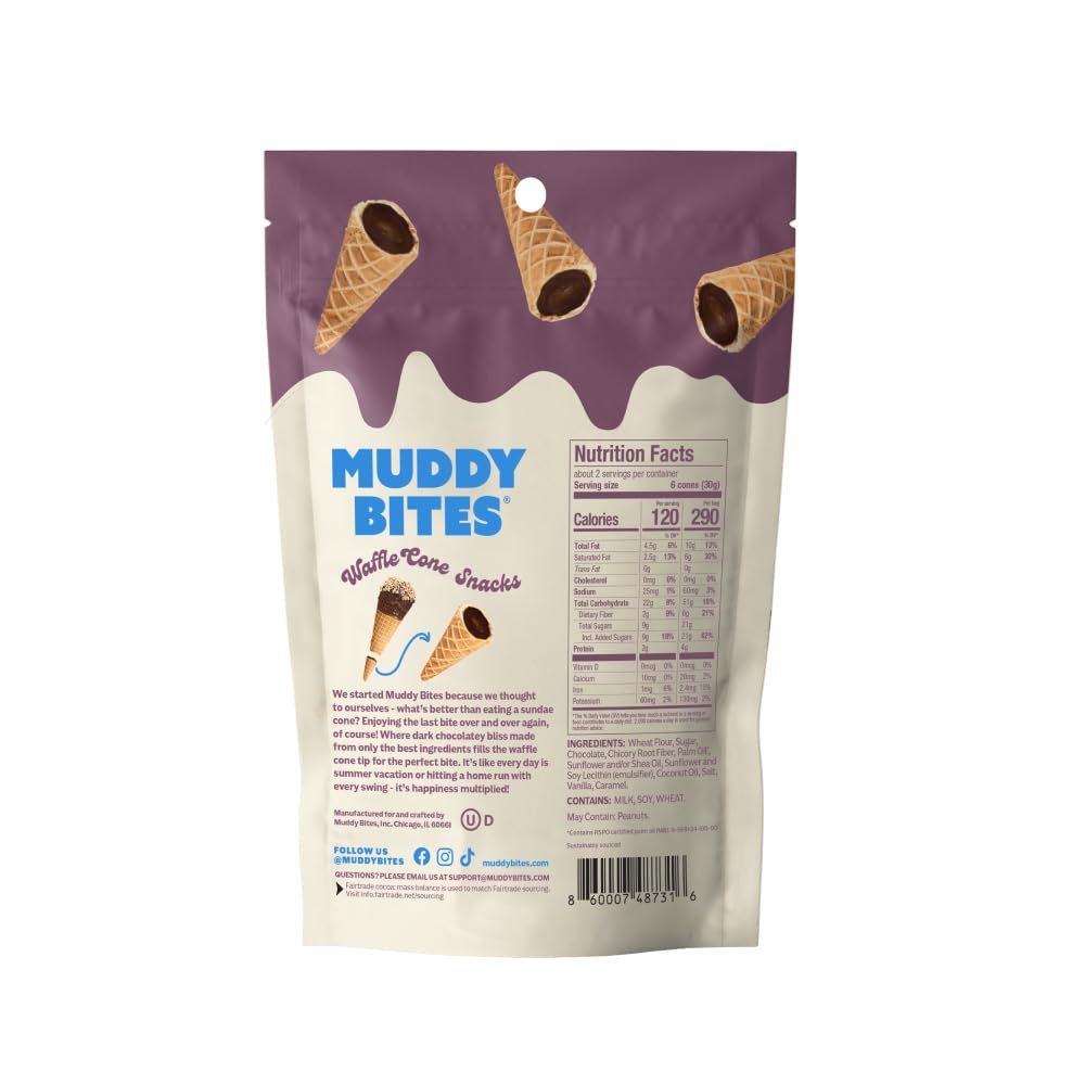 Muddy Bites - Dark Chocolate - Waffle Cone Snack Bite Sized Filled Cone Bites for Snack or Dessert Made with Cane Sugar, Kosher, Fair Trade Certified - Image 2
