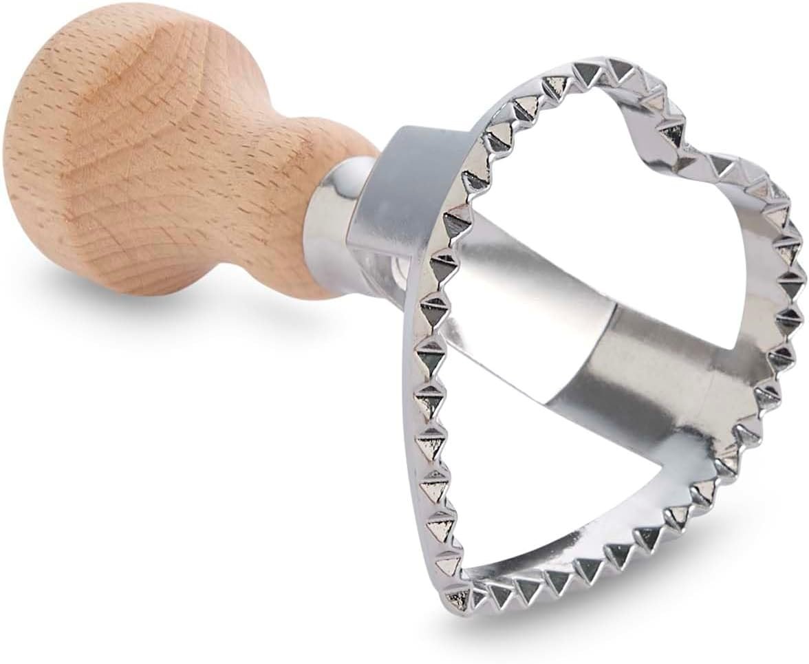 Fante’s Ravioli Maker Stamp With Wooden Handle, Fluted Heart Shape, For Homemade Pasta, Cookies, Everyday Meals, And Holidays, 2.5-Inch - Image 2