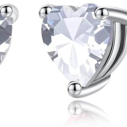 Vito Valentine's Day Earrings Gift, 925 Sterling Silver Birthstone Stud Earrings for Women, Heart Cubic Zirconia Hypoallergenic Ear Studs Jewelry Birthday Gift for Mom Wife Daughter Grandma