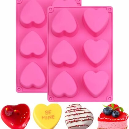 6 Holes Heart Shaped Silicone Mold For Chocolate Cake Jelly Pudding Handmade Soap Mould Candy Making Set of 2
