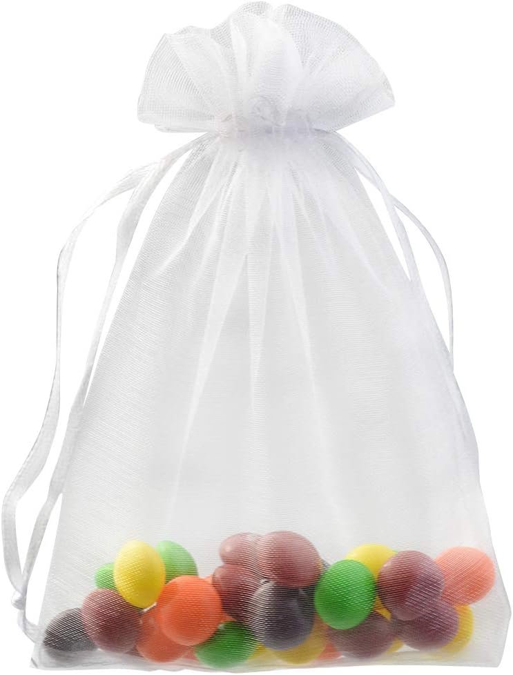 50pcs Organza Bags-Mix Color 3.54''x4.33''(9x11cm) Satin Drawstring Organza Pouch Wedding Party Favor Gift Bag Jewelry Watch Bags (White) - Image 3