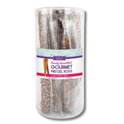 Milk Chocolate Dipped Pretzel Rods - Rainbow Candy Sprinkles - 8 Count Tub