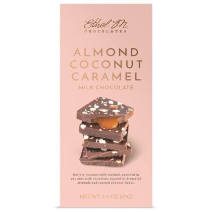 Ethel M Chocolates Small-Batch Gourmet Milk Chocolate Bar with Artisanal Coconut Caramel Soft Center and Drizzled on Roasted Almonds Toasted Coconut Flakes (85g)