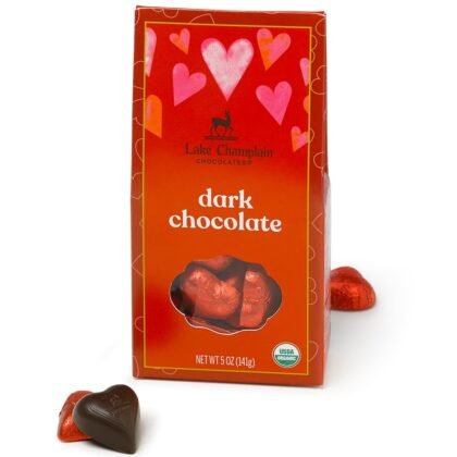 LAKE CHAMPLAIN CHOCOLATES Organic Valentine's Hearts Dark Chocolate Gift Box, 5 OZ