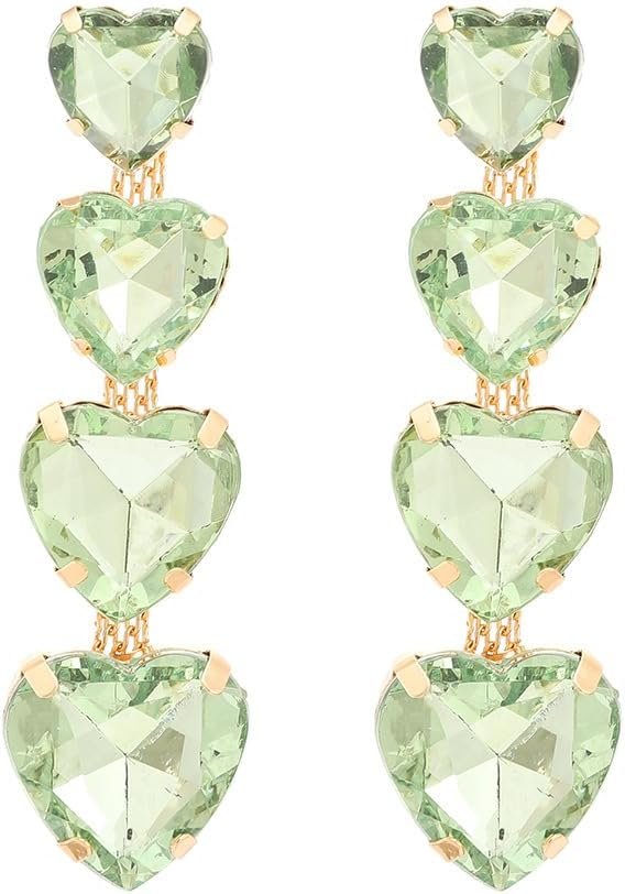 Heart Rhinestone Statement Earrings Heart Crystal Drop Dangle Earrings for Women Valentine's Day Love Wedding Party Gifts