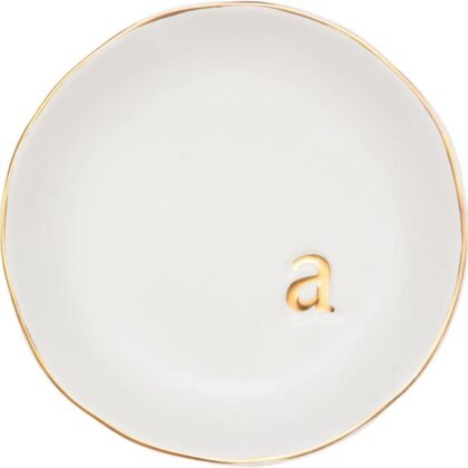 COLLECTIVE HOME - Ceramic Jewelry Tray, Decorative Trinket Dish for Rings Earrings Necklaces Bracelet Watch Keys, Birthday Mother's Day Christmas Gift for Women, 4.75", White Surface (A)