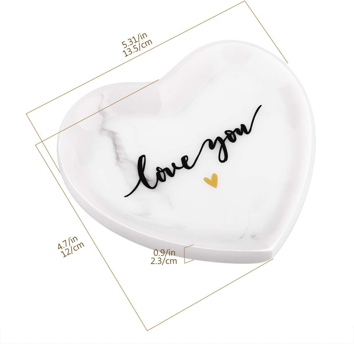 Emibele Jewelry Tray Dish, Heart Shaped Ring Dish Decorative Trinket Plate with Words - Love You Romantic Gifts for Her Mom Daughter Sister Best Friend, White Marble - Image 7